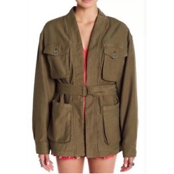 Free People | In Our Nature Cargo Jacket Belted Utility Army Green Boho XS - Picture 2 of 7